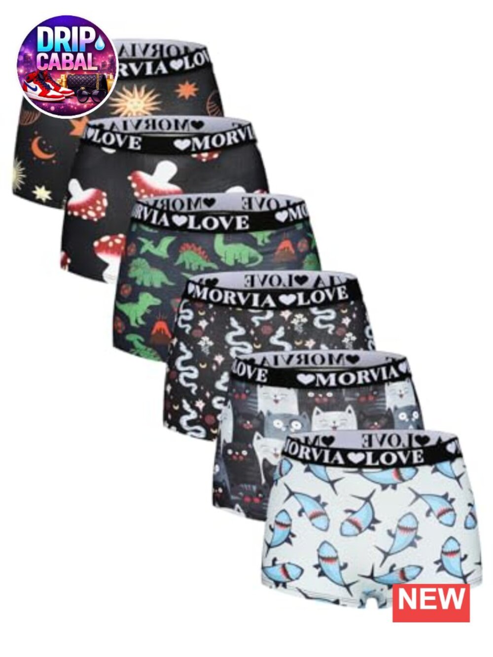 6-Pack High Waist Gothic Pattern Boyshorts Underwear - Skull & Rose Design